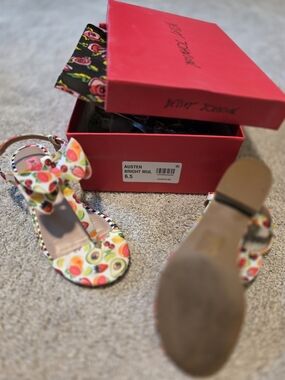 Betsey Johnson Austen Fruit-Print Bow Sandals - Bright Multi